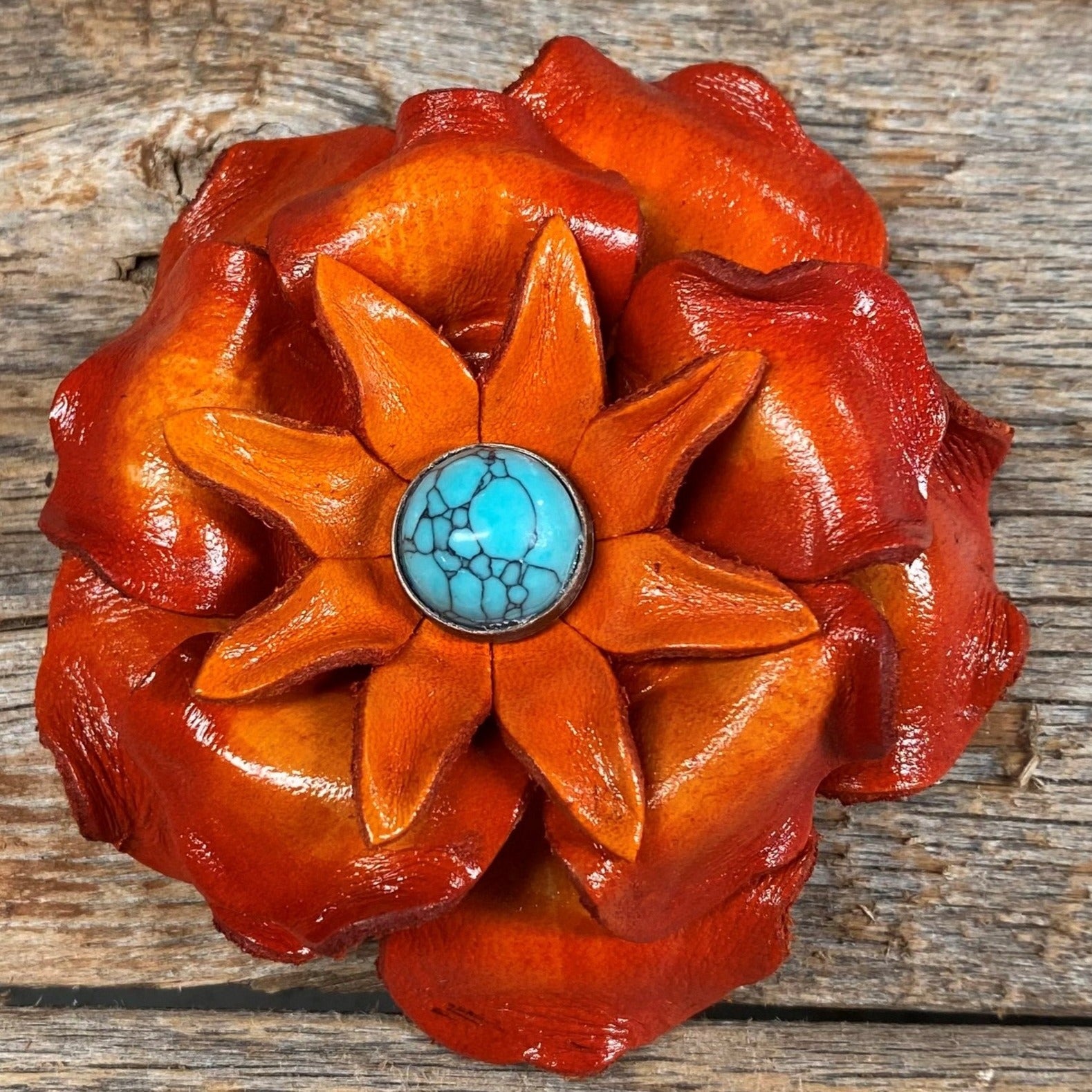 Hand Painted Leather Flowers - Gardenias - Round Turquoise Cabochons — view 3