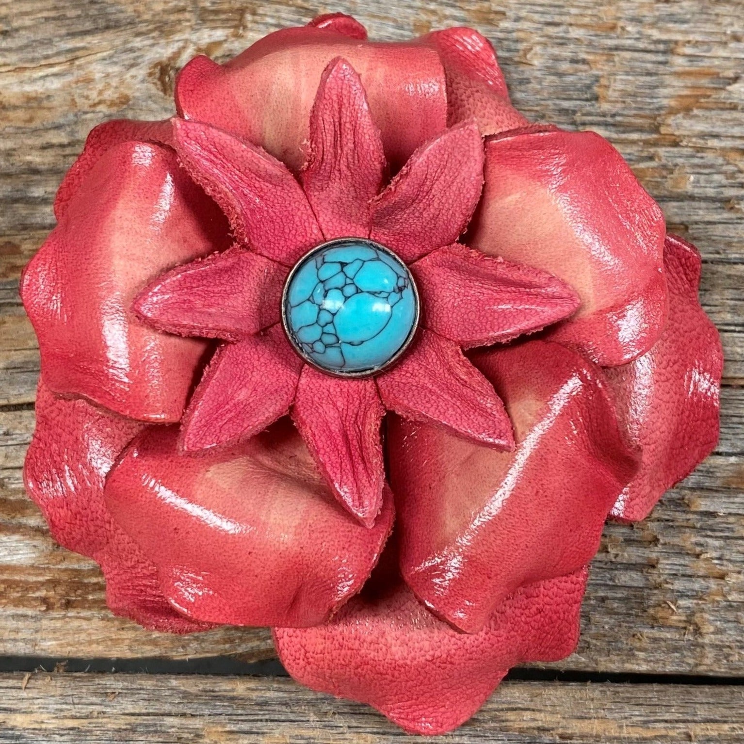 Hand Painted Leather Flowers - Gardenias - Round Turquoise Cabochons — view 4