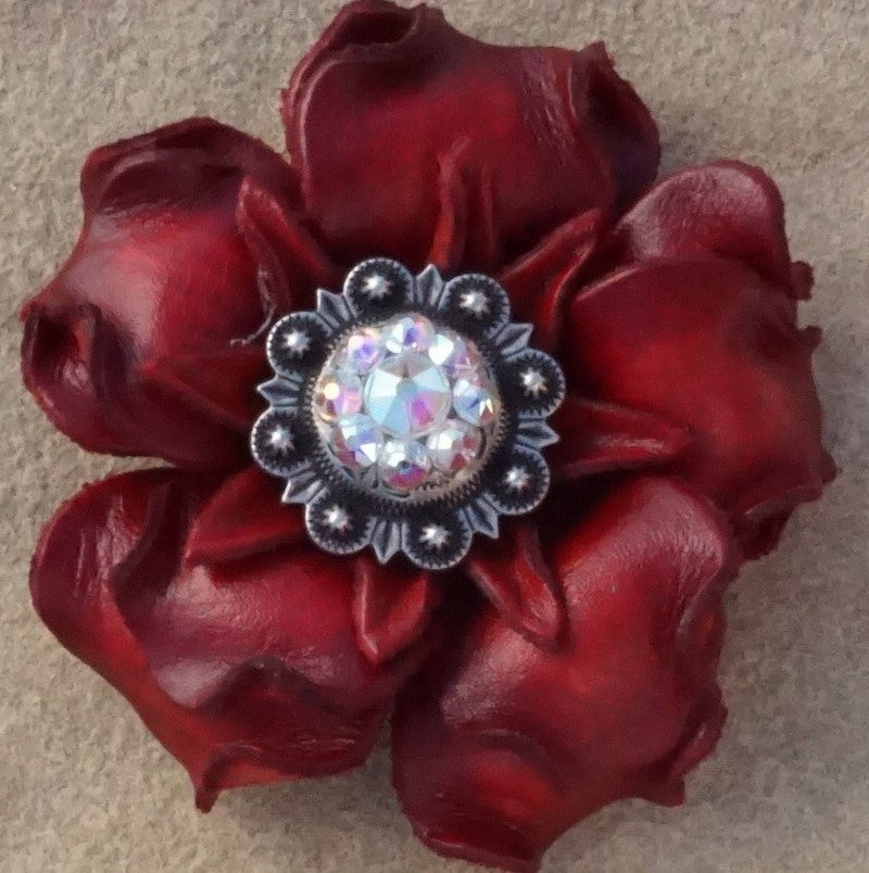 Red Gardenia Leather Flowers - 1" Crystal Conchos - Options — view 8