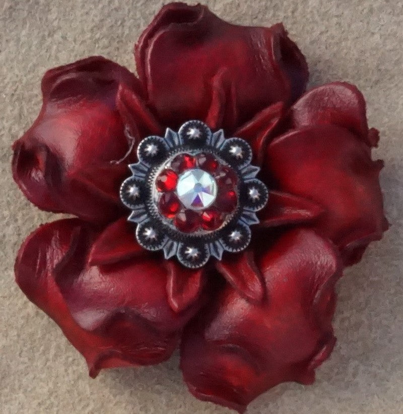 Red Gardenia Leather Flowers - 1" Crystal Conchos - Options — view 5