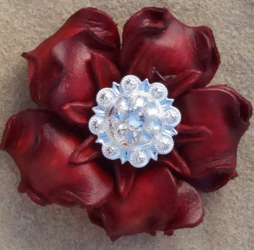 Red Gardenia Leather Flowers - 1" Crystal Conchos - Options — view 3