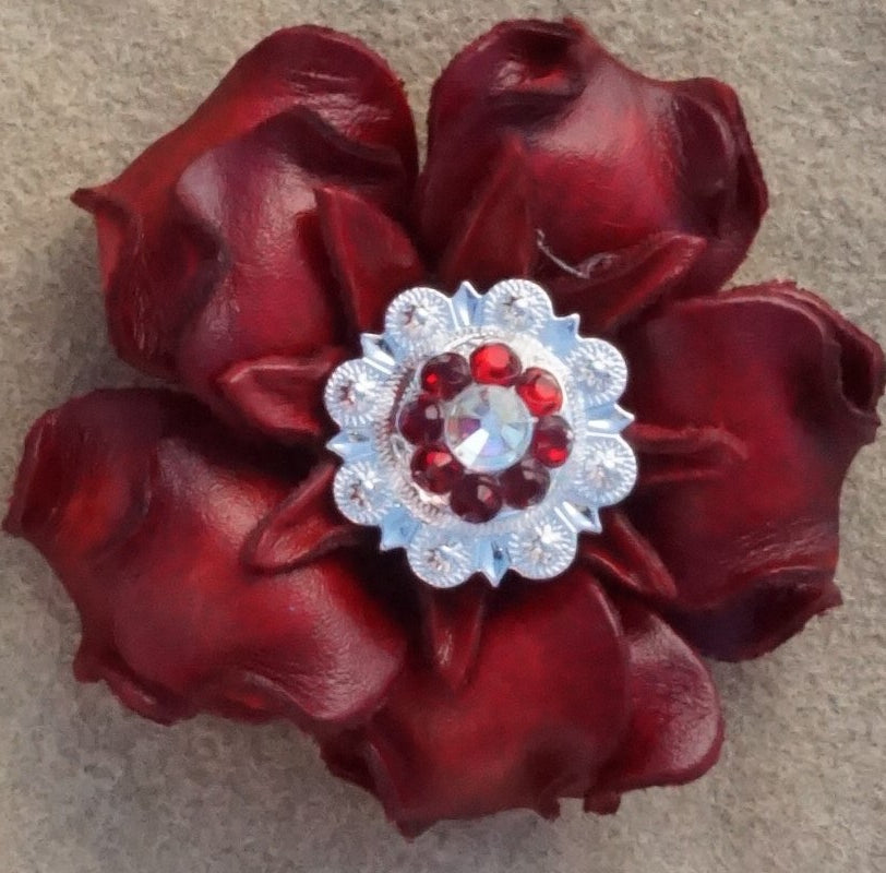 Red Gardenia Leather Flowers - 1" Crystal Conchos - Options — view 6