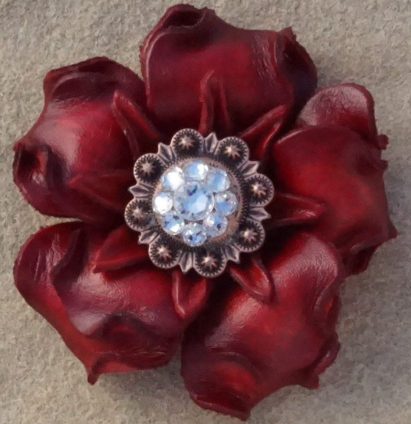 Red Gardenia Leather Flowers - 1" Crystal Conchos - Options — view 2
