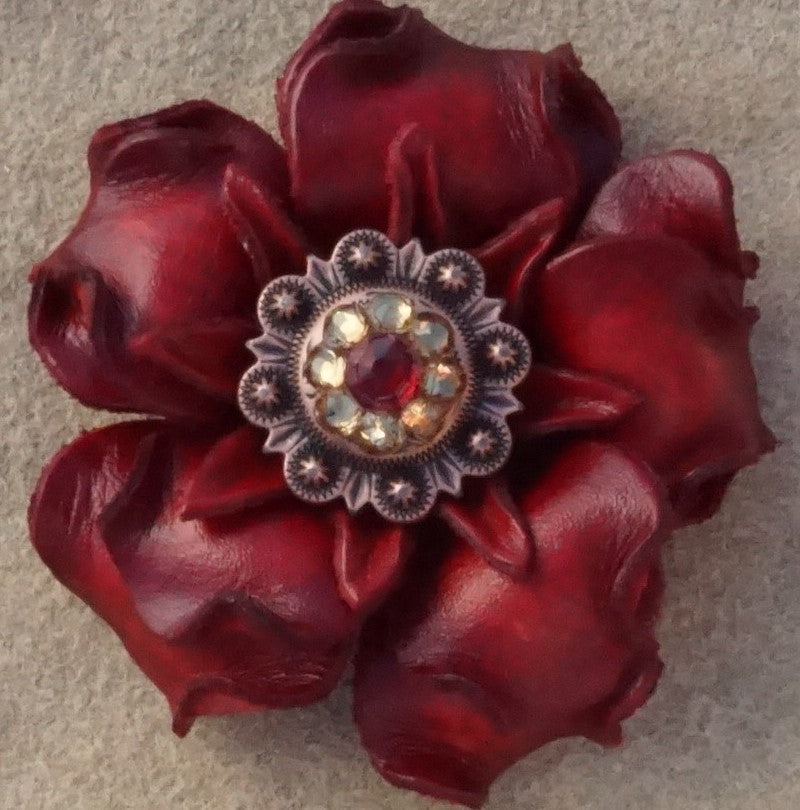 Red Gardenia Leather Flowers - 1" Crystal Conchos - Options — view 7
