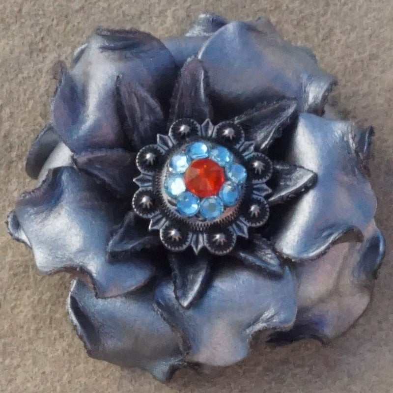 Silver Gardenia Leather Flowers - 1" Crystal Conchos - Options — view 10