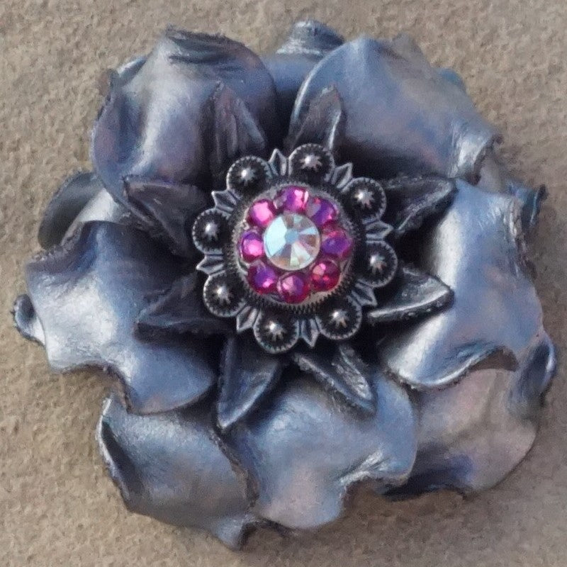 Silver Gardenia Leather Flowers - 1" Crystal Conchos - Options — view 6