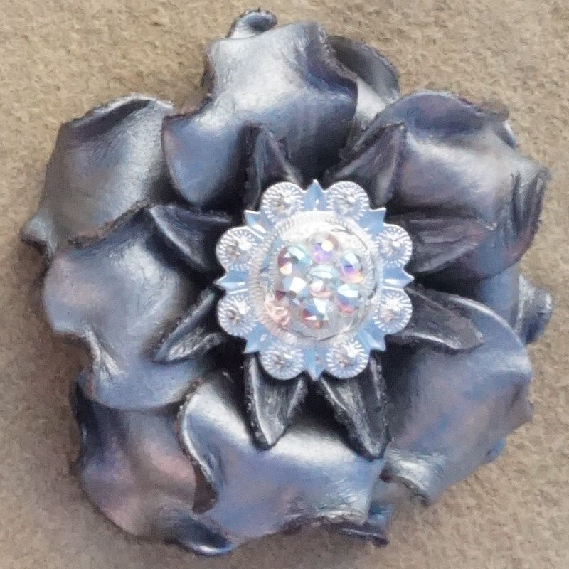 Silver Gardenia Leather Flowers - 1" Crystal Conchos - Options — view 5
