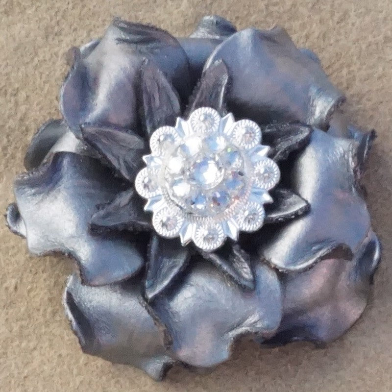 Silver Gardenia Leather Flowers - 1" Crystal Conchos - Options — view 7