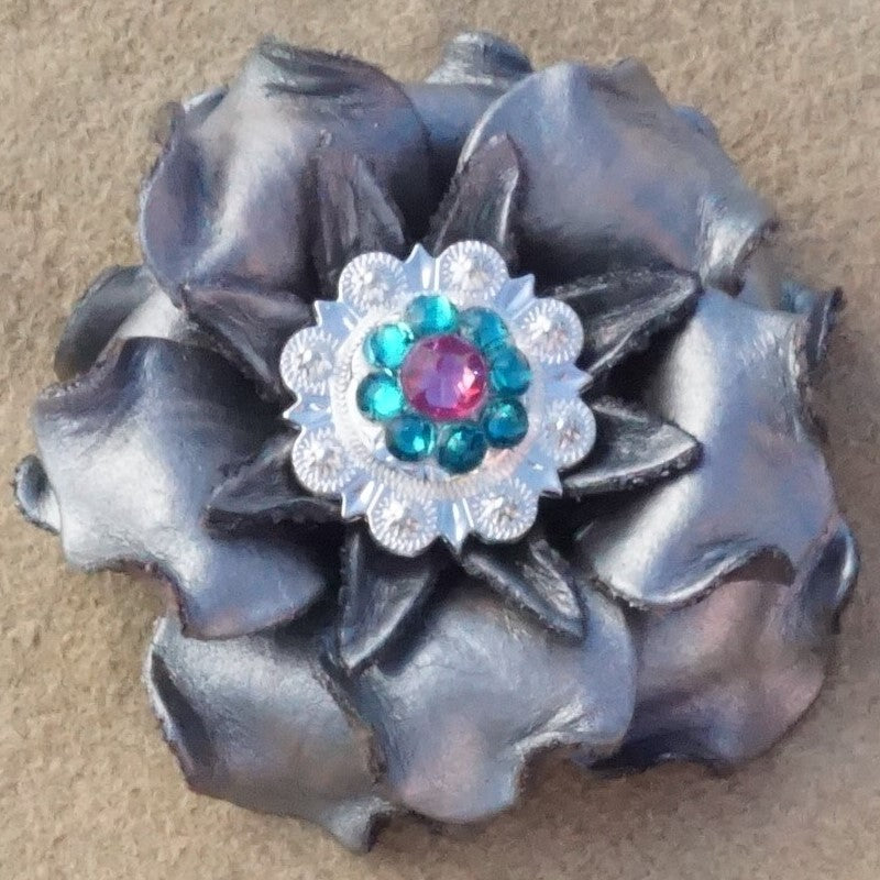 Silver Gardenia Leather Flowers - 1" Crystal Conchos - Options — view 2