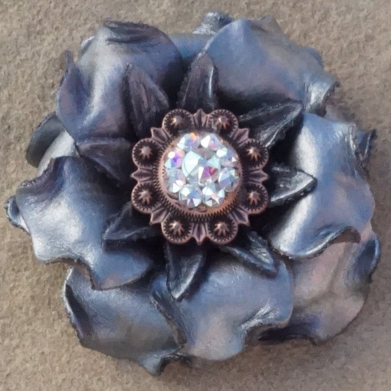 Silver Gardenia Leather Flowers - 1" Crystal Conchos - Options — view 4