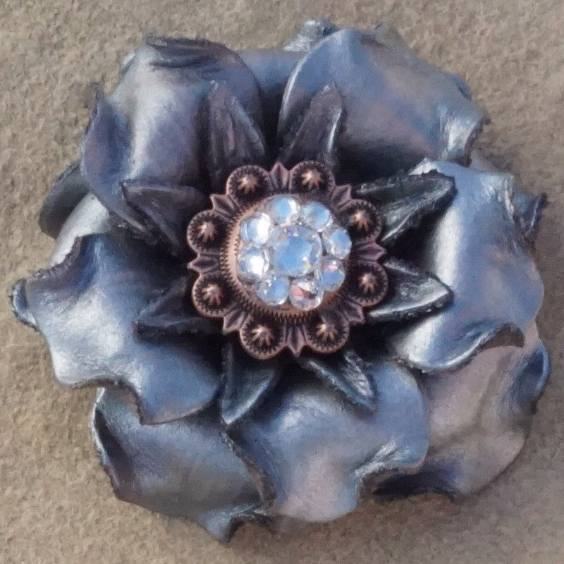 Silver Gardenia Leather Flowers - 1" Crystal Conchos - Options — view 8