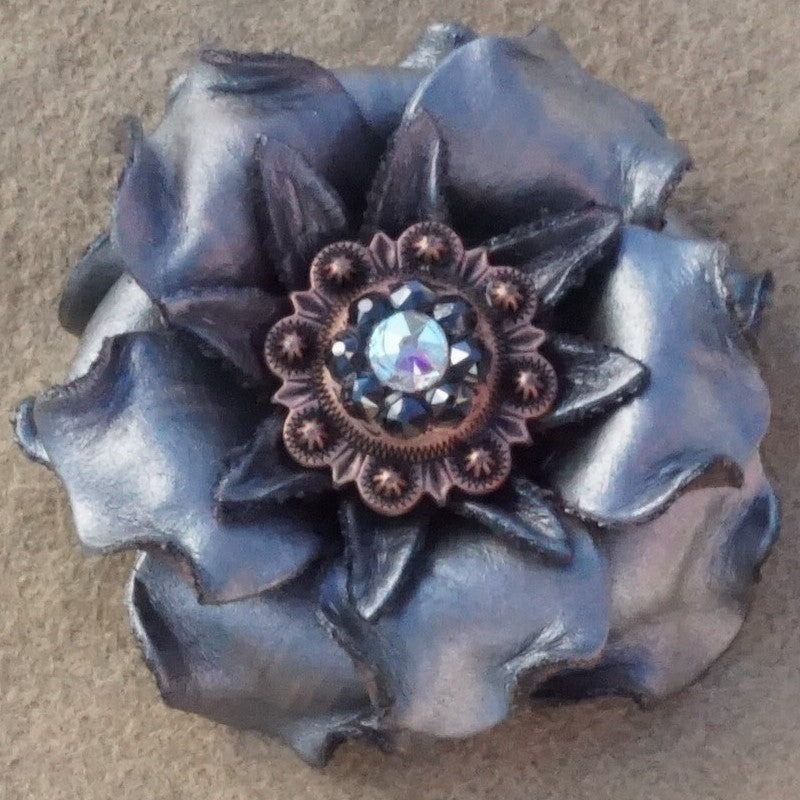 Silver Gardenia Leather Flowers - 1" Crystal Conchos - Options — view 3