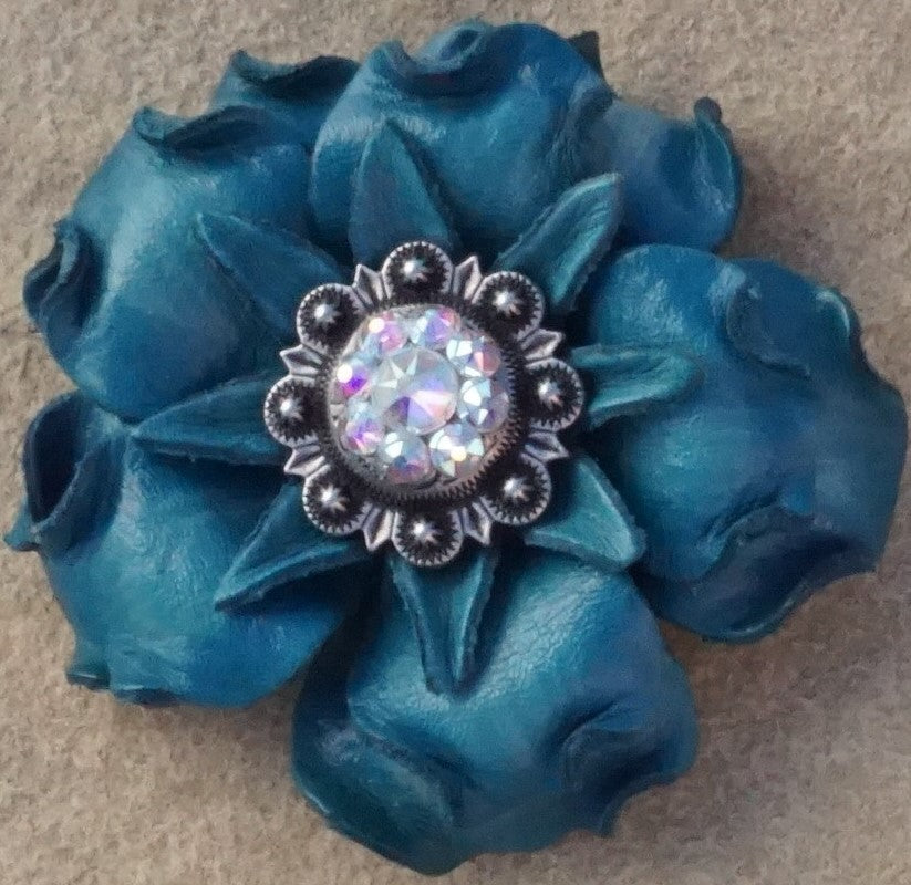 Turquoise Gardenia Leather Flowers - 1" Crystal Conchos - Options — view 9