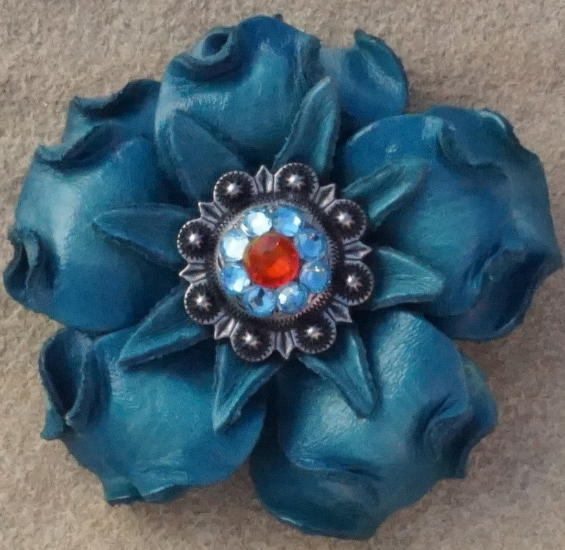 Turquoise Gardenia Leather Flowers - 1" Crystal Conchos - Options — view 6
