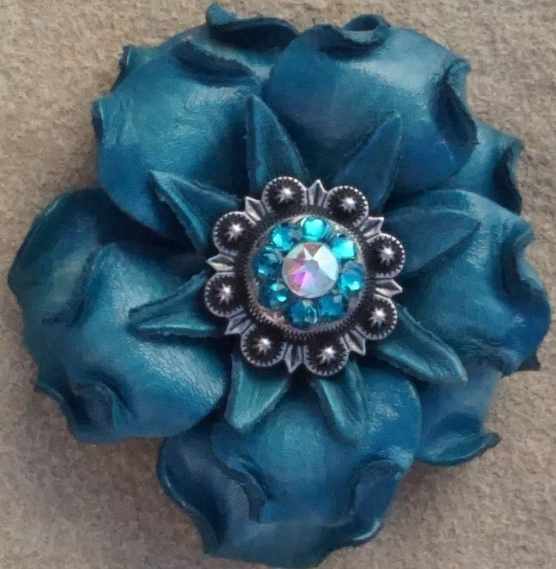 Turquoise Gardenia Leather Flowers - 1" Crystal Conchos - Options — view 4