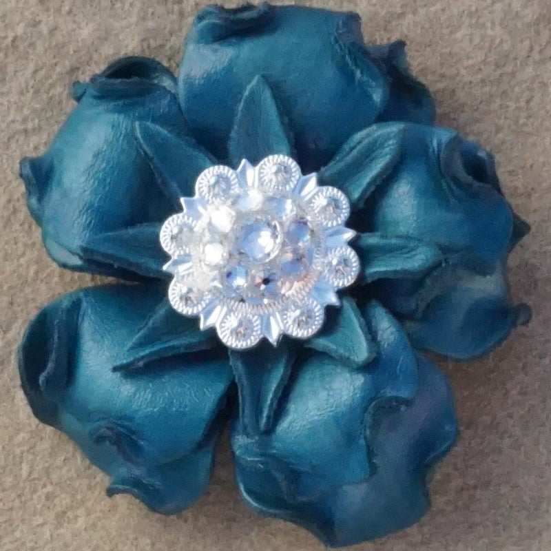 Turquoise Gardenia Leather Flowers - 1" Crystal Conchos - Options — view 7