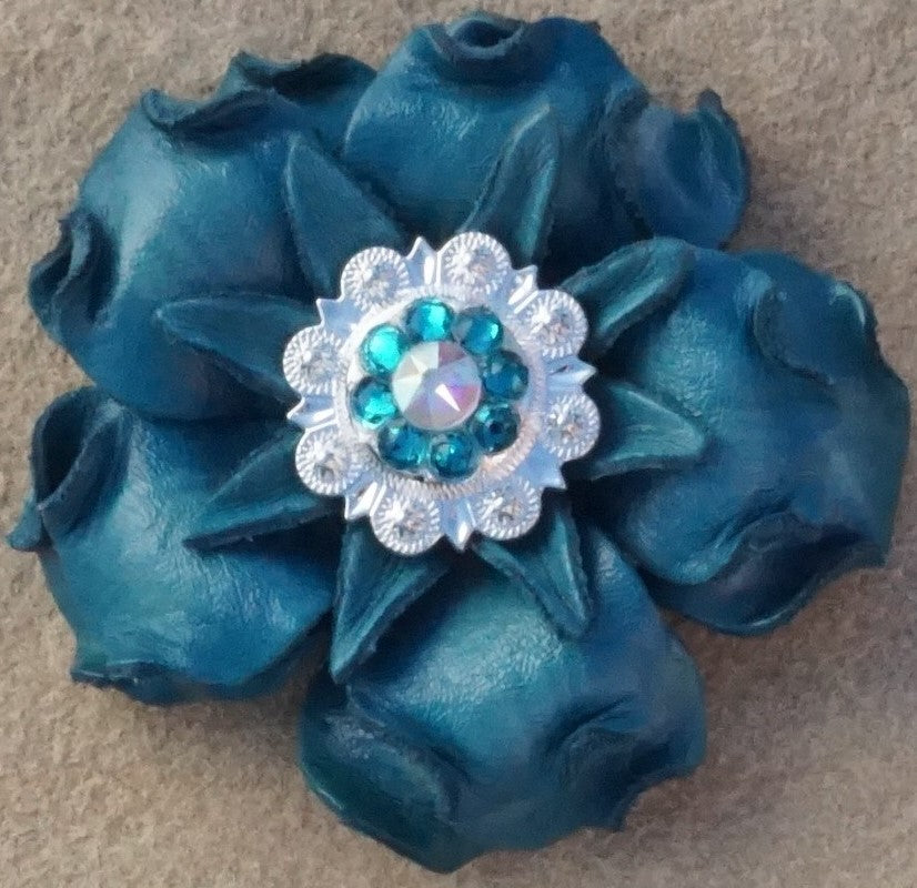 Turquoise Gardenia Leather Flowers - 1" Crystal Conchos - Options — view 8