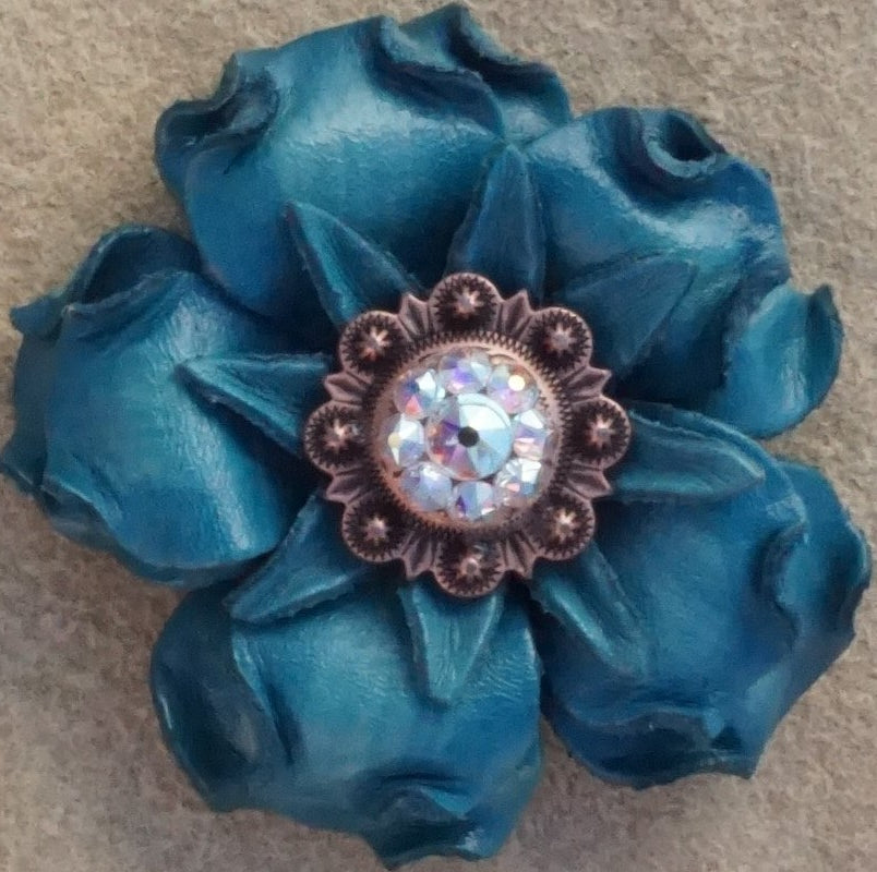 Turquoise Gardenia Leather Flowers - 1" Crystal Conchos - Options — view 3