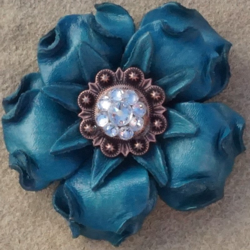 Turquoise Gardenia Leather Flowers - 1" Crystal Conchos - Options — view 5