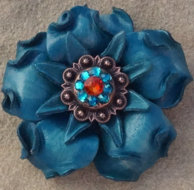 Turquoise Gardenia Leather Flowers - 1" Crystal Conchos - Options — view 10