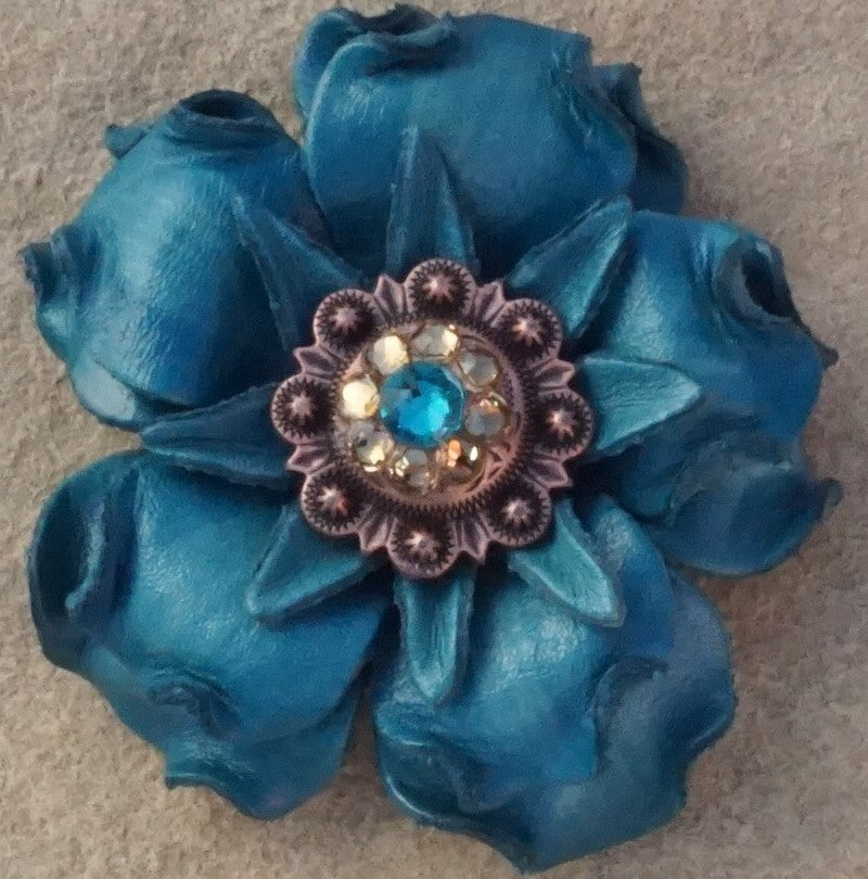 Turquoise Gardenia Leather Flowers - 1" Crystal Conchos - Options — view 2