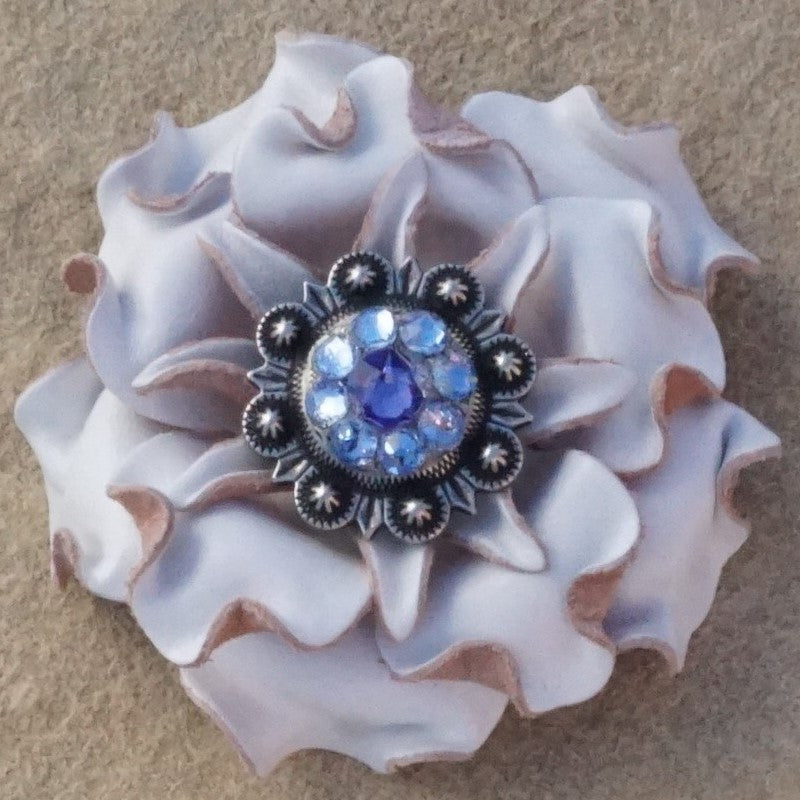 White Gardenia Leather Flowers - 1" Crystal Conchos - Options — view 2