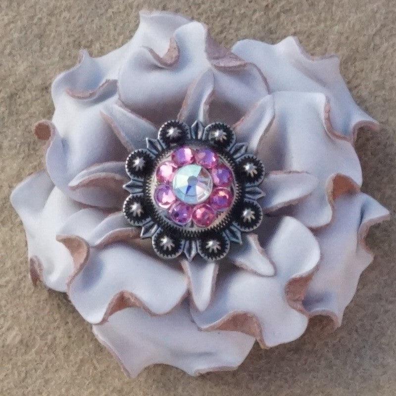 White Gardenia Leather Flowers - 1" Crystal Conchos - Options — view 7