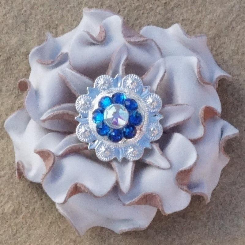 White Gardenia Flower With Bright Silver Capri and AB 1" Concho