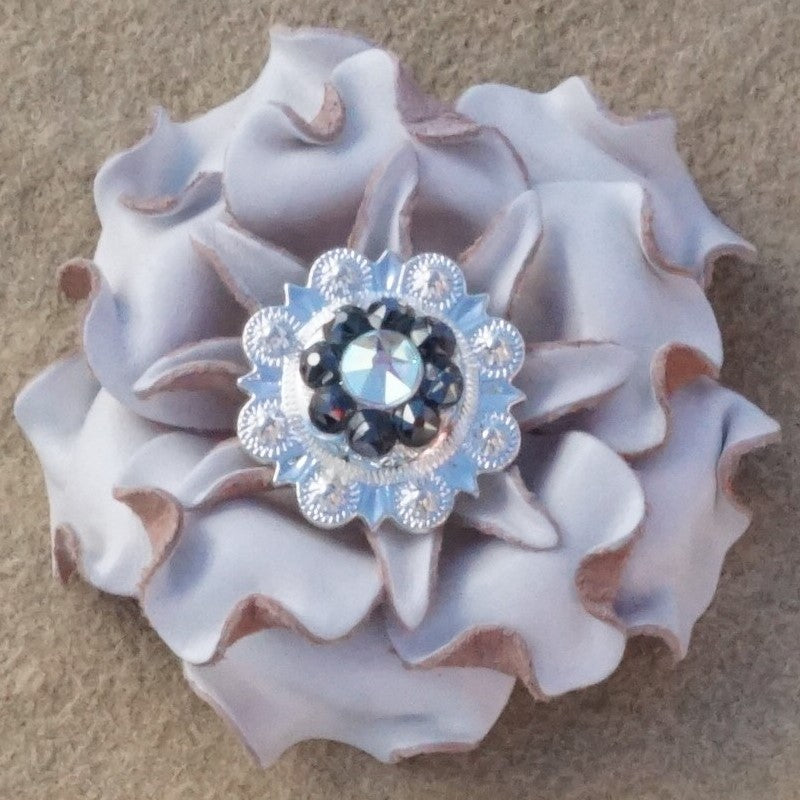 White Gardenia Leather Flowers - 1" Crystal Conchos - Options — view 10