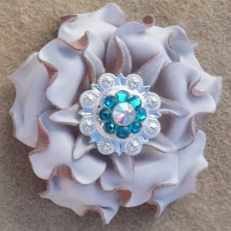 White Gardenia Leather Flowers - 1" Crystal Conchos - Options — view 8