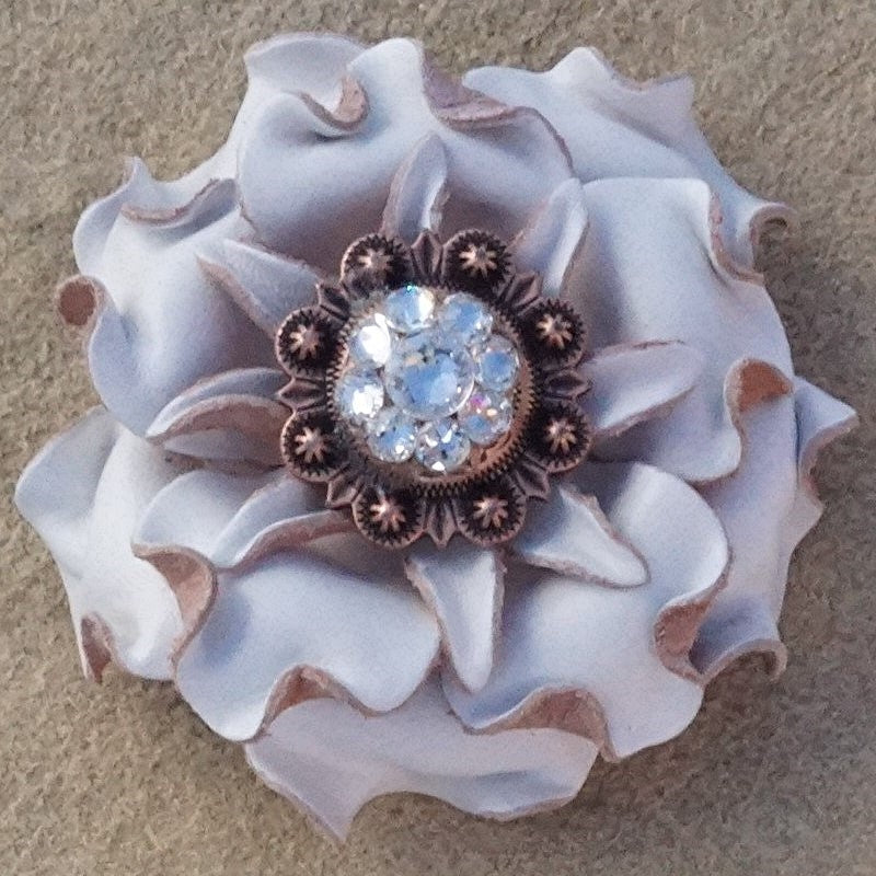 White Gardenia Leather Flowers - 1" Crystal Conchos - Options — view 5