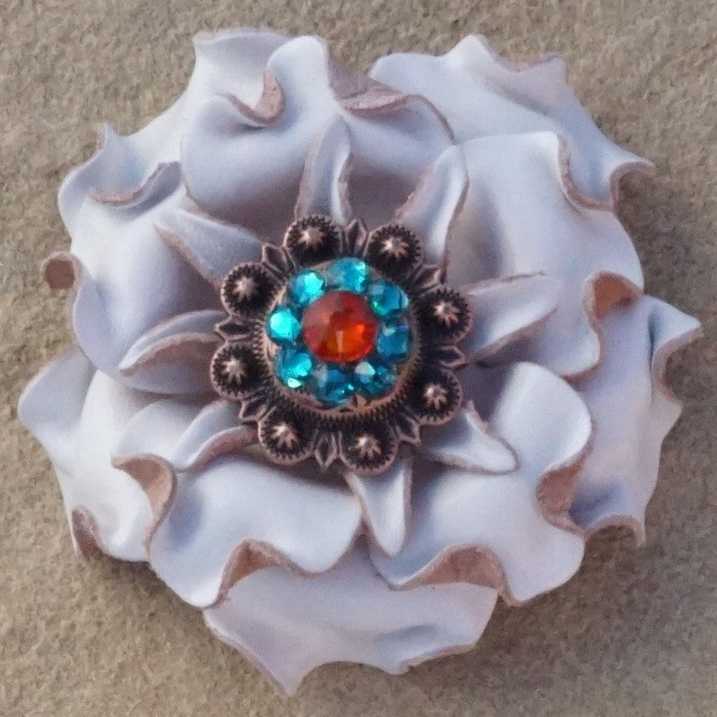 White Gardenia Leather Flowers - 1" Crystal Conchos - Options — view 3