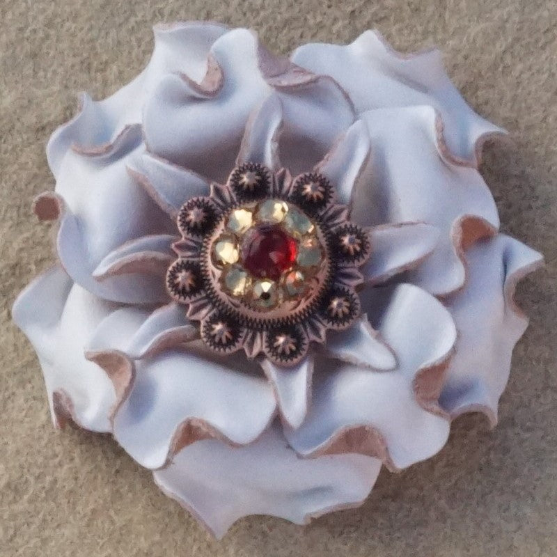 White Gardenia Leather Flowers - 1" Crystal Conchos - Options — view 6