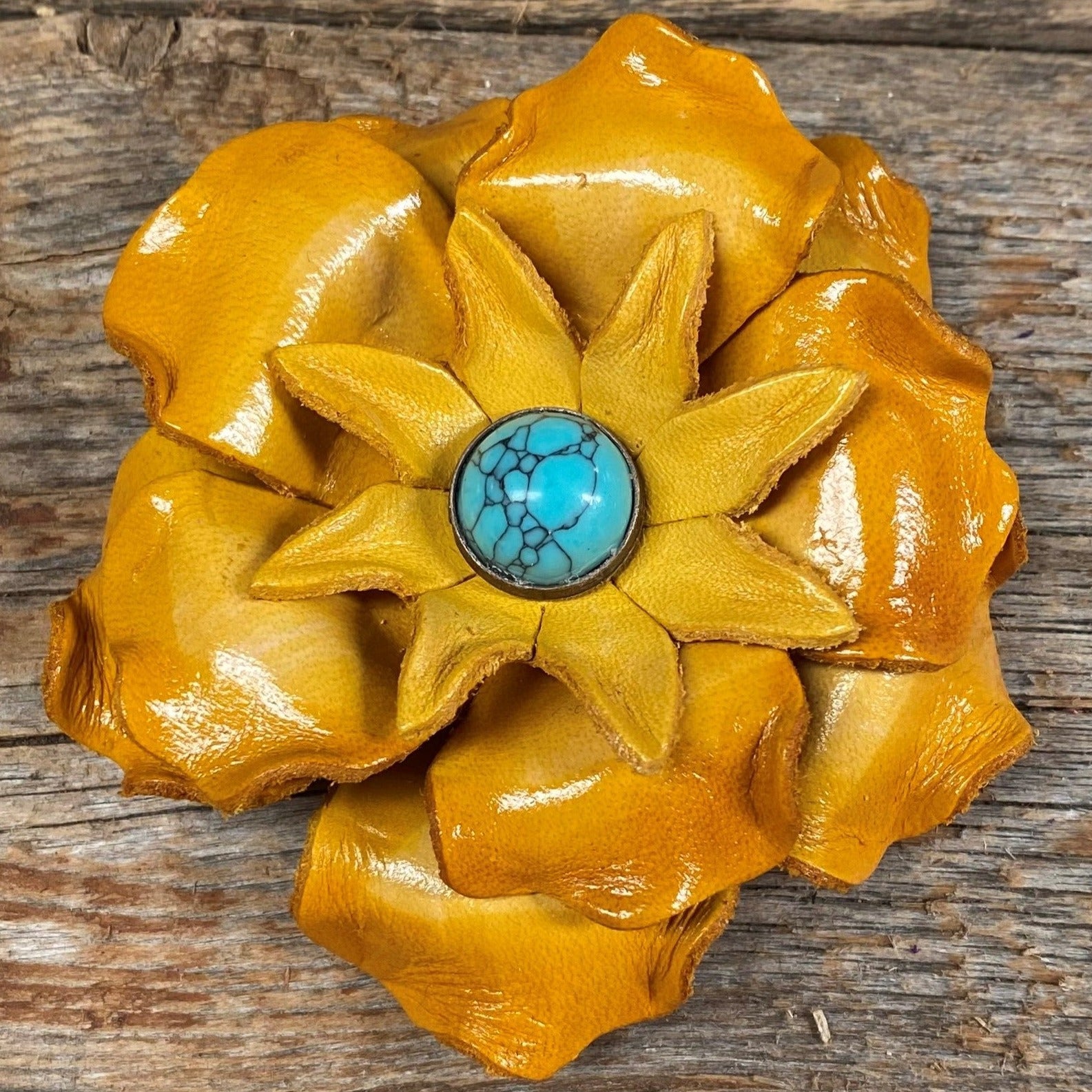 Hand Painted Leather Flowers - Gardenias - Round Turquoise Cabochons — view 8