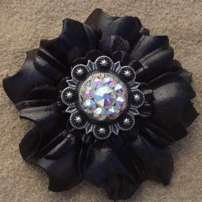 Black Carnations Leather Flowers - 1" Crystal Conchos - Options — view 9
