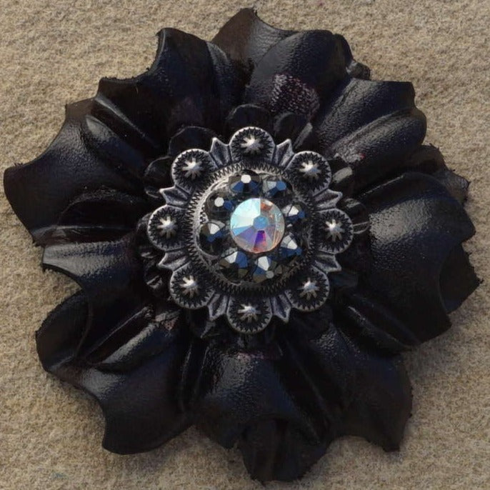 Black Carnations Leather Flowers - 1" Crystal Conchos - Options — view 5