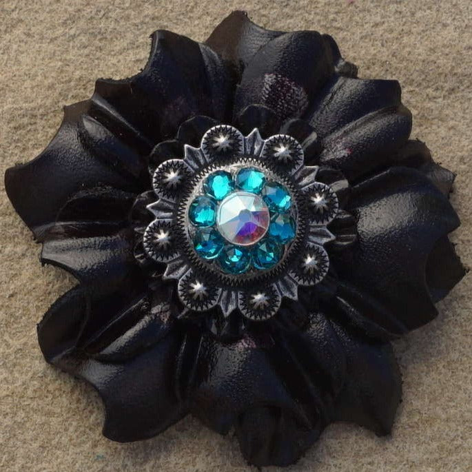 Black Carnations Leather Flowers - 1" Crystal Conchos - Options — view 3