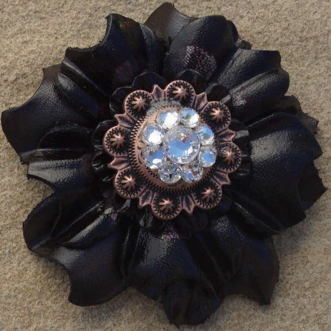 Black Carnations Leather Flowers - 1" Crystal Conchos - Options — view 4