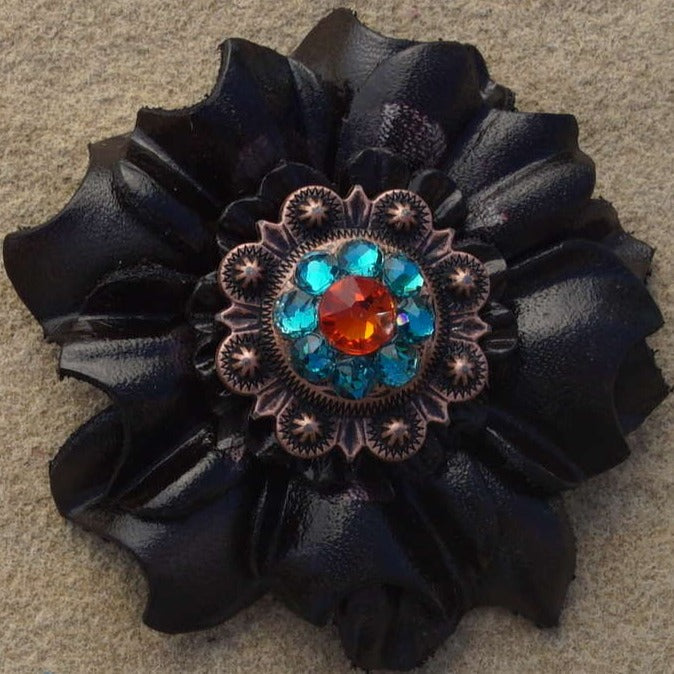 Black Carnations Leather Flowers - 1" Crystal Conchos - Options — view 8
