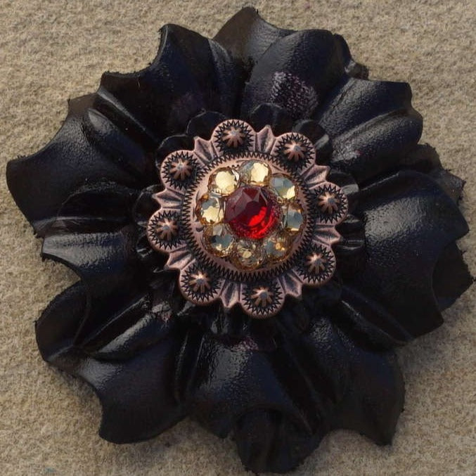 Black Carnations Leather Flowers - 1" Crystal Conchos - Options — view 10