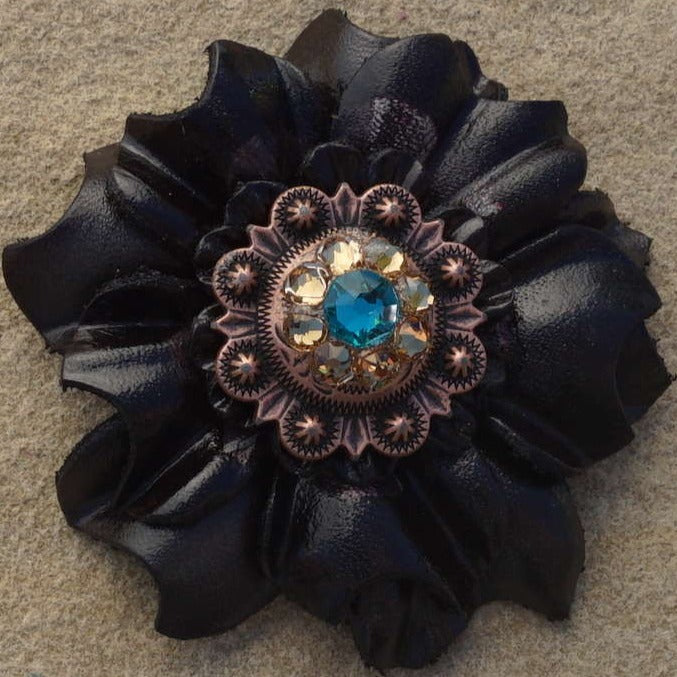 Black Carnations Leather Flowers - 1" Crystal Conchos - Options — view 7