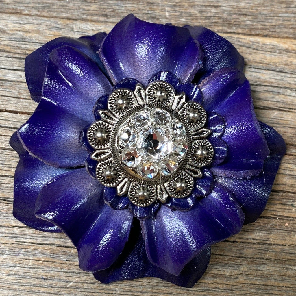 Blue Carnations Leather Flowers - 1" Crystal Conchos - Options — view 3
