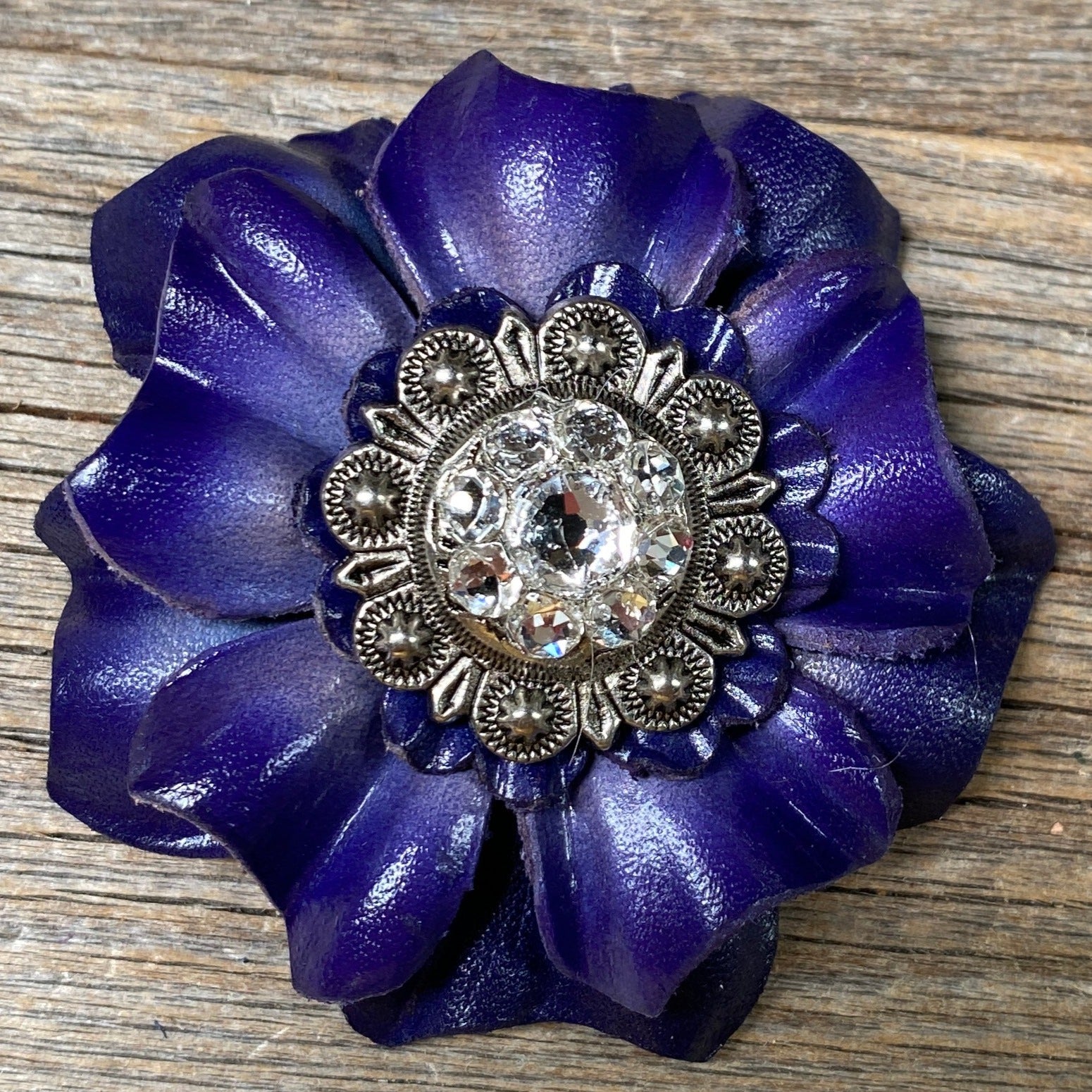 Blue Carnations Leather Flowers - 1" Crystal Conchos - Options — view 3
