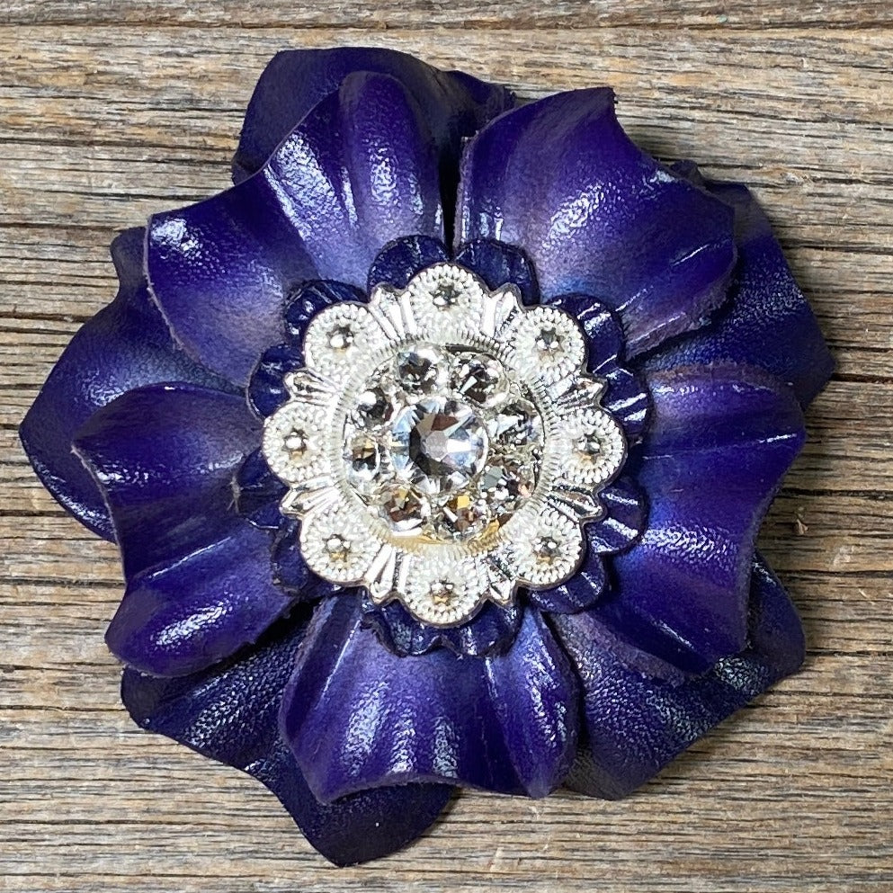 Blue Carnations Leather Flowers - 1" Crystal Conchos - Options — view 6