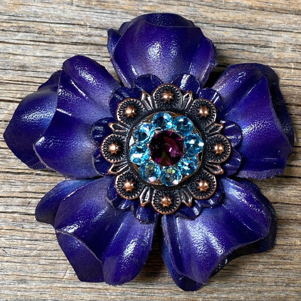 Blue Carnations Leather Flowers - 1" Crystal Conchos - Options — view 5