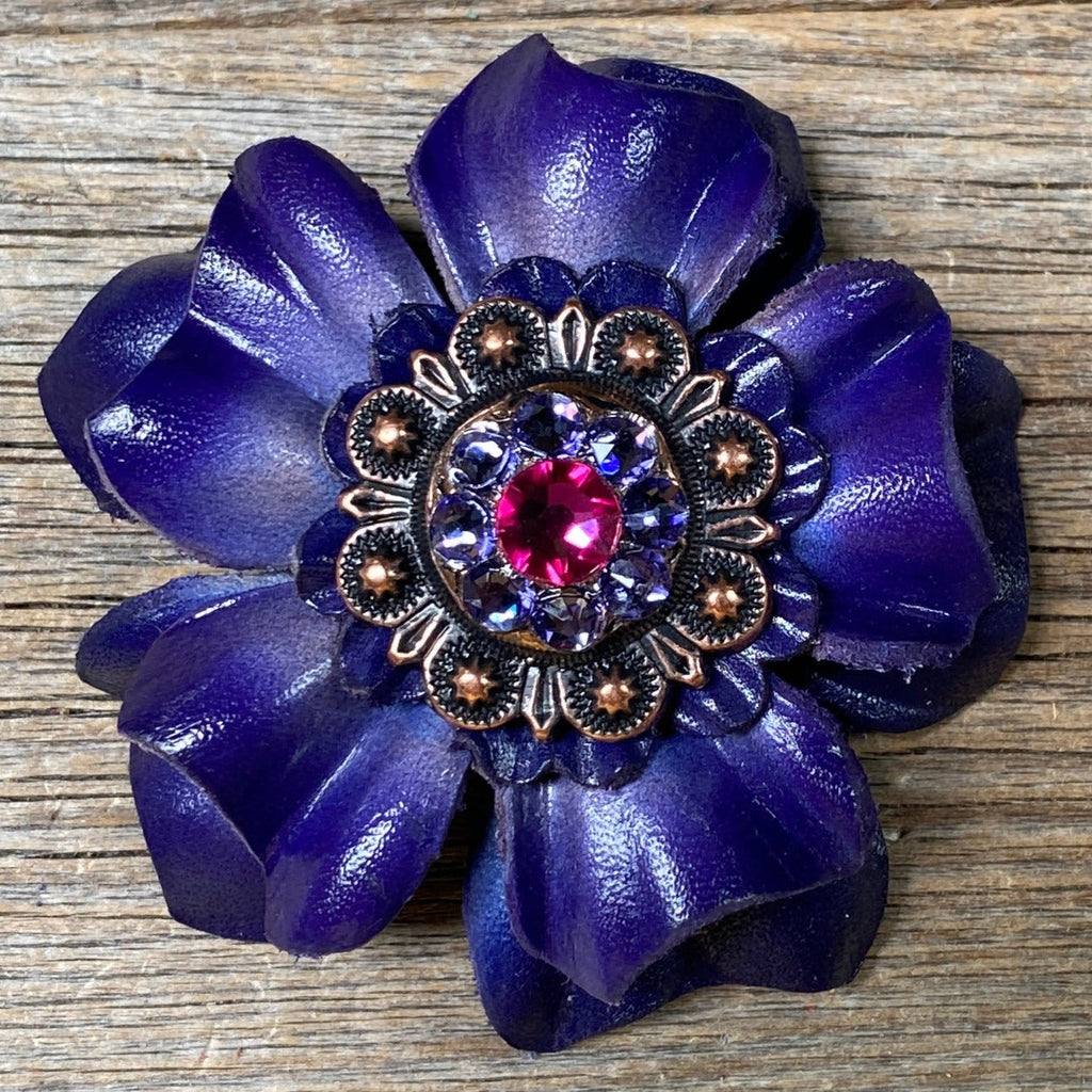 Blue Carnations Leather Flowers - 1" Crystal Conchos - Options — view 4