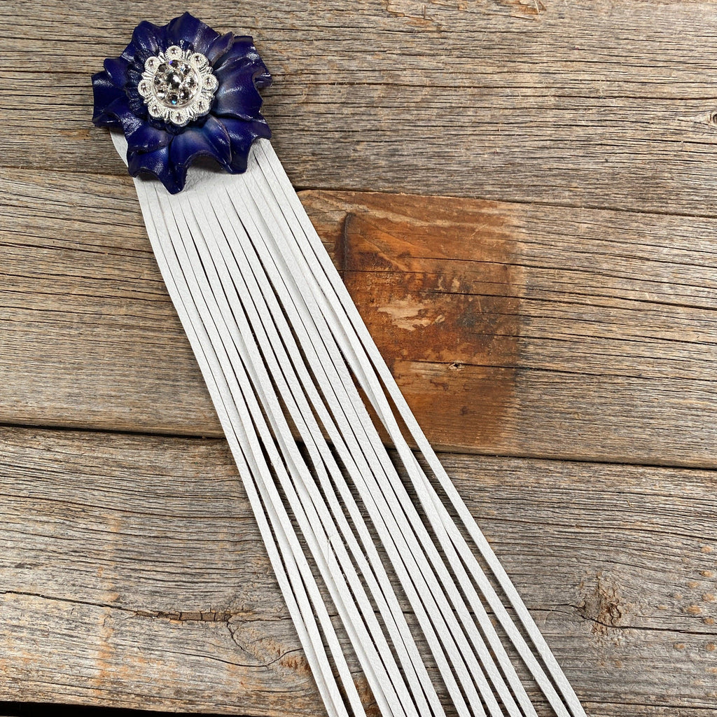 Leather Blue Carnation with White Fringe