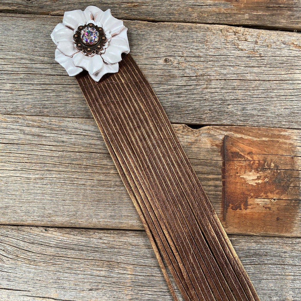 Leather White Carnation with Copper Fringe