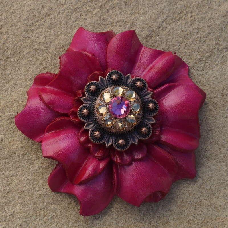 Hot Pink Carnation Flower With Copper Pink & Champagne 1" Concho