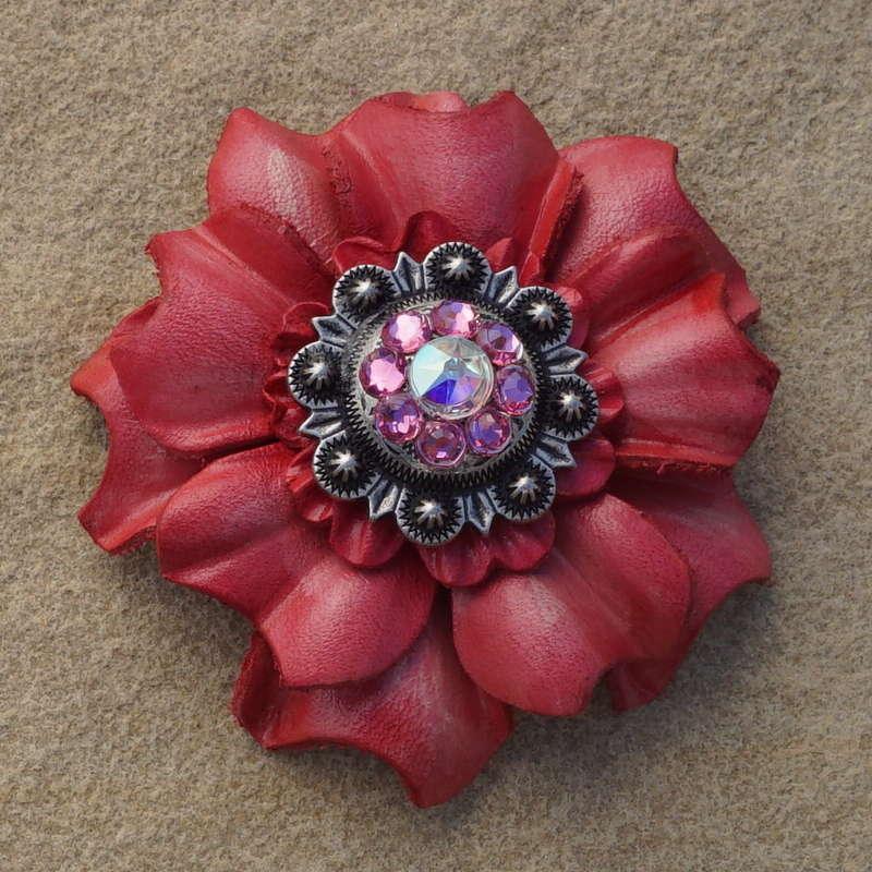 Pink Carnation Flower With Antique Silver Pink and AB 1" Concho